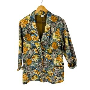 Vintage French Navy Floral Blazer Size 24W Long Line Statement Botanical Cottage